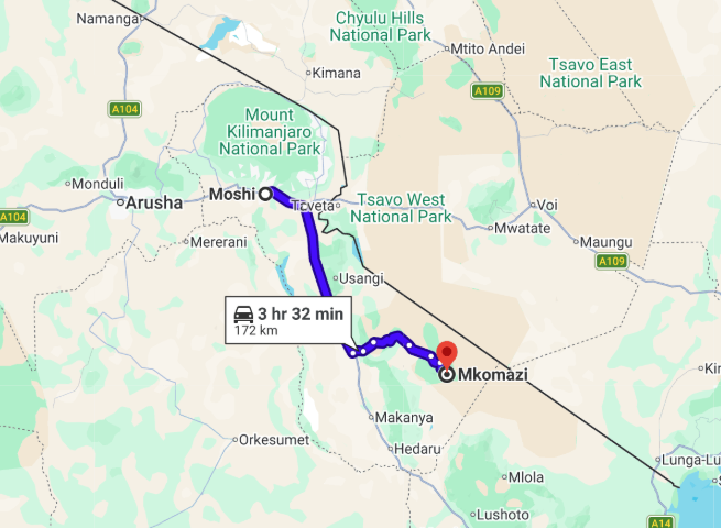 Mkomazi National Park Map