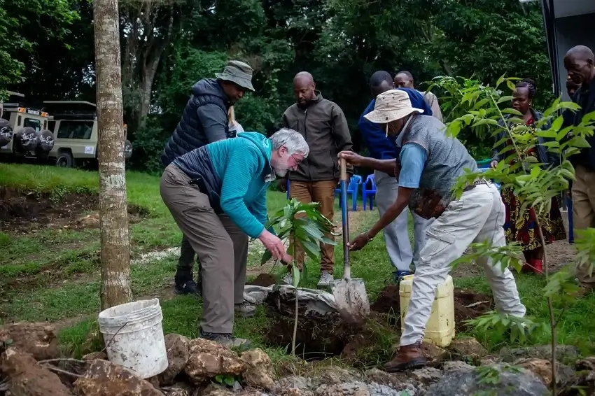 Community members planting an indigenous tree sapling in Tanzania