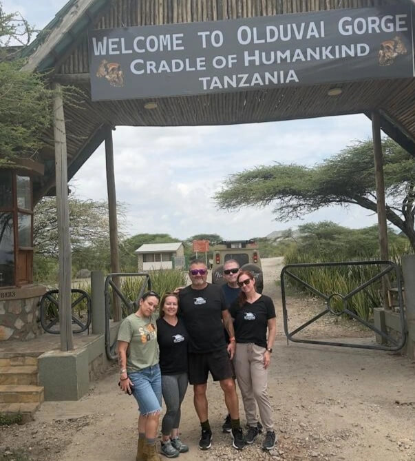 Visitors at the Olduvai Gorge entrance, known as the Cradle of Mankind, in northern Tanzania.