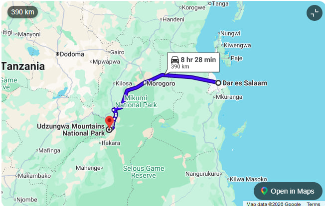 Dar es Salaam to Udzungwa Mountains National Park map