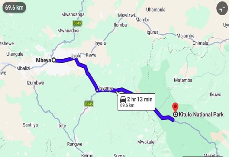 Mbeya to Kitulo National Park map